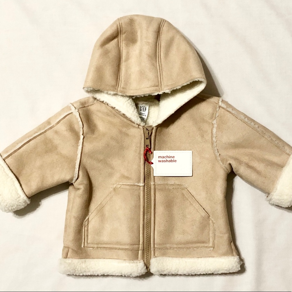 NWT - Vintage Baby Gap Faux Shearling Zip-Front Hooded Jacket w/Pockets- Newborn - Picture 1 of 13